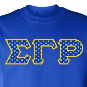 Sudadera Azul Rey con Cuello Redondo y Bordado con Contorno Dorado, Diseño de Letra Griega Epsilon Pi, Sudadera Informal para Mujer - Product Image 2