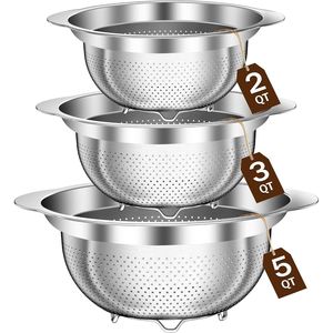 Set di 3 Colander e Scolapasta in Acciaio Inossidabile per Pasta, Spaghetti, Frutta e Verdura - Product Image 1