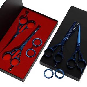 Ensemble de ciseaux à effiler les cheveux en acier inoxydable bleu 440C pour droitiers, manche long, usage professionnel en salon - Product Image 5
