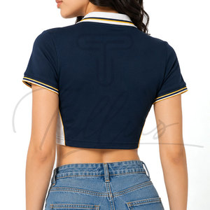 Polos Cortos de Punto Acanalado con Logotipo Personalizado de Alta Calidad para Mujer, Polos de Manga Corta para Mujer OEM - Product Image 3