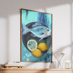 Kitchen Canvas Print Impressionist Lemon and Sardine Painting Modern Wood <b>Frame</b> Wall Decor - Product Image 3