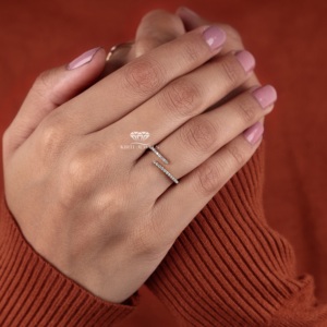 14K Gold Pave Round Lab Created Diamond Spiral <b>Open</b> Wrap <b>Ring</b> Bridal Stackable Matching Wedding Band Manufacturer Supplier - Product Image 6