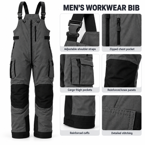 Peto de trabajo para hombre, tipo carpintero, con bolsillos cargo, correas de hombro ajustables, bolsillos con cremallera en el pecho y puños reforzados, ropa de trabajo para taller - Product Image 4