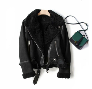 Blouson Bomber Moto en Cuir Véritable pour Femme avec Bordure en Fourrure, Fermeture Éclair, Imperméable, Coupe-Vent, Longueur Standard, Échantillon Fini - Product Image 2