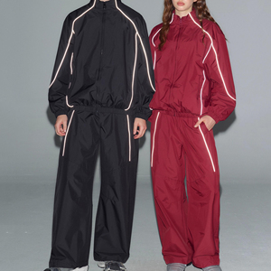 Ensemble de survêtement unisexe grande taille réfléchissant à capuche, fermeture éclair intégrale, sportif, léger en polyester/coton, pour l'hiver et les loisirs - Product Image 1