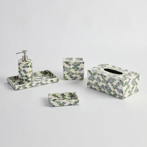 Premium Fish Scale Shell Mosaic <b>Bathroom</b> <b>Accessories</b> <b>Set</b> Green Grey Mother of Pearl Soap Dispenser Luxury Hotel Supply - Product Image 1
