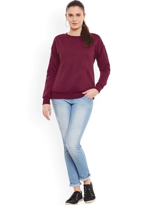 Sudadera de Cuello Redondo Color Granate para Mujer, Manga Larga, Color Sólido, Tejido de Algodón, Informal, con Bolsillos, para Otoño - Product Image 3