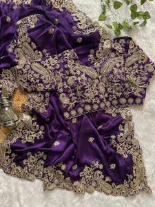 Exclusivo Sari de Seda Rangoli con Diseño de Diseñador, Blusa Elegante, Moderno y Estilizado, Última Moda India Tradicional, Modesto, para Bodas, Fiestas y Uso Diario - Product Image 4