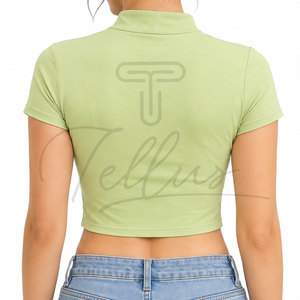 Ladies <b>Crop</b> <b>Top</b> Short Sleeve <b>Crop</b> <b>Top</b> Custom <b>Crop</b> <b>Top</b> 100% Cotton <b>Crop</b> <b>Top</b> Fashion Wear Manufacturer Spring Summer Wear - Product Image 2
