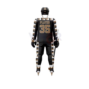Custom Ice Hockey Uniform Set Black Gold <b>Brown</b> Stripe Design Sublimation Printed Jersey Pants <b>Socks</b> Gloves Full Kit OEM - Product Image 2