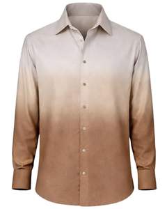 Chemise Formelle Homme Ombrée Beige Clair et Marron en Coton Premium à Manches Longues Boutonnée Style Smart Casual Fournisseur OEM Vente en Gros - Product Image 1