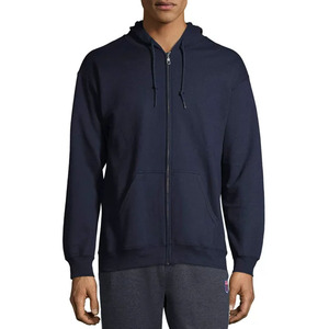 Sweat-shirt à capuche pour homme, bleu marine, fermeture éclair intégrale, coupe classique, en molleton de coton, décontracté, couleur unie, pour l'automne - Product Image 1