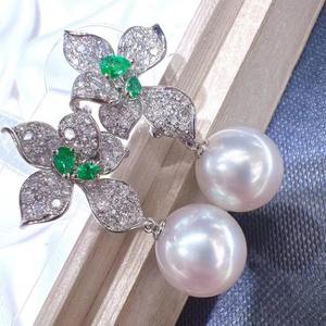 French Retro <b>Fine</b> <b>Dangle</b> <b>Earrings</b> Freshwater Edison Pearl with Bright Light Natural Mother Pearl Inlay - Product Image 1