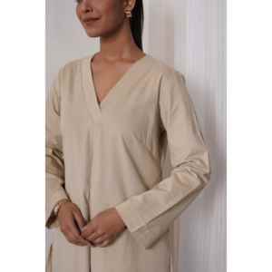 Conjunto de Kurta de Pana Color Almond Latte para Mujer - Product Image 3