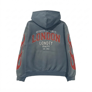 Sudadera con Capucha para Hombre, Lavado Ácido, 100% Algodón, Felpa Francesa, 350 GSM, Gris Vintage, Manga con Estampado de Llama, Bordado Personalizado, Ecológica - Product Image 2