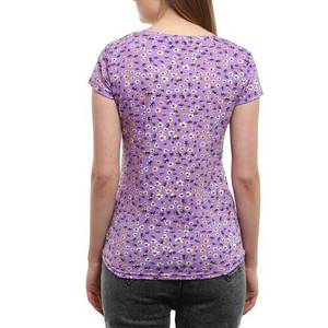 T-shirt à manches courtes pour femme, imprimé floral violet, respirant, 100% coton, haut décontracté pour le printemps - Product Image 2