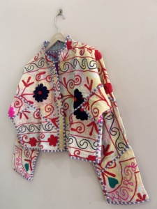 Traditional Suzani Embroidered Kantha <b>Quilted</b> Handmade Vintage Boho Jacket - Product Image 4