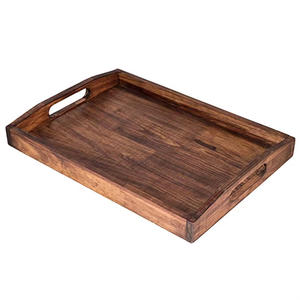 Nouvel Arrivage Plateau Décoratif Rectangulaire en Bois Motif Abstrait Moderne Lames Horizontales Multifonctionnelles Fait Main Lot de 2 - Product Image 3