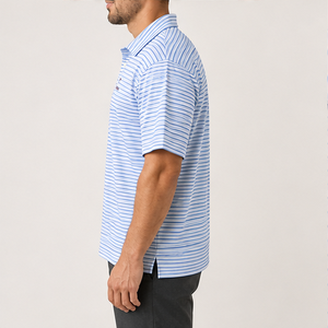 Trackstar Men's <b>Blue</b> White Striped <b>Polo</b> <b>Shirt</b> Short Sleeve Button Collar Casual Golf <b>Shirt</b> Custom Logo - Product Image 2