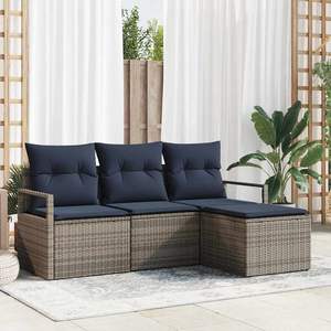 Juego de sofás de ratán sintético gris de 4 piezas, elegantes muebles de patio - Product Image 1