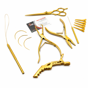 Kit d'outils pour extensions de cheveux à micro-perles plaqué or, pinces crocodiles personnalisables, enfileur à boucle et ciseaux de coiffure aiguisés - Product Image 2