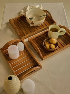 Plateau de service en bois fait main moderne pour le petit-déjeuner, les collations, les boissons, le thé, le café, la table à manger, la cuisine, la maison, les accessoires de restaurant - Product Image 5