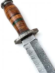 Handcrafted Damascus Steel Symmetrical Kitchen <b>Carving</b> <b>Knife</b> Stacked Leather Handle - Product Image 5