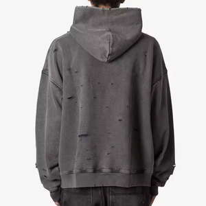 Sweat à capuche vintage délavé et vieilli, style streetwear, en mélange de coton épais, fournisseur en gros OEM ODM - Product Image 4