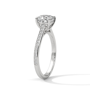Bague de fiançailles pour femme en or blanc 14K avec diamant Moissanite taille coussin, sertie de griffes et pavé, style classique - Product Image 2