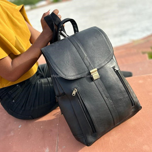 New Style Vintage Look Black Genuine Leather Backpack Travel Backpack Office Leather Large Capacity Travel <b>Bag</b> for <b>Men</b> and Women - Product Image 2