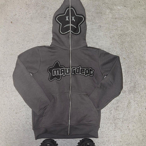 Custom Winter Full Face Zip-Up <b>Hoodie</b> with Puff Printing Heavyweight 100% Cotton Breathable Fleece Casual Men's Streetwear - Product Image 3