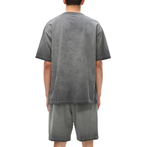 Ensemble T-shirt col rond raglan noir et gris pour homme, séchage rapide, tricoté 100% coton, écologique, short de sport d'été, design uni - Product Image 3