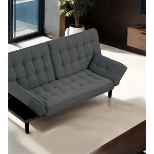 Divano Futon Grigio Scuro con Seduta e Schienale Trapuntati, 1 Pezzo, Convertibile in Letto con Braccioli Regolabili - Product Image 6