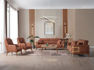 Luxury Solid Teak <b>Wood</b> <b>Sofa</b> Set Modern Mid Century Cognac Leather 3 2 1 Seater Quilted <b>Sofa</b> Coffee Table Villa Living Room - Product Image 4