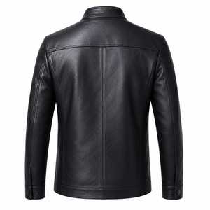 Veste de moto en cuir véritable noir de haute qualité pour homme, col montant, fermeture éclair, coupe ajustée, pour l'automne - Product Image 5