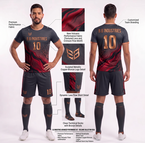 ชุดฟุตบอล Aero Hex สีแดงแดงเข้ม รุ่น Crimson Fusion พร้อมโลโก้สีทองแดงบรอนซ์  ชุดแข่งขัน Aero Flow Mesh  พร้อมแถบซิลิโคนกันลื่นที่ชายเสื้อ - Product Image 4