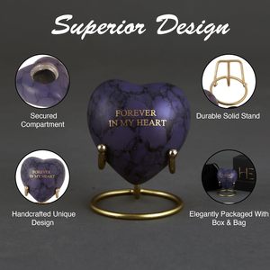Urne funéraire artisanale en aluminium en forme de cœur violet, moderne, luxueuse, écologique, durable, 60 ml, vase de table |   Usine - Product Image 5