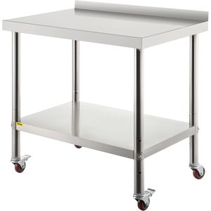 Heavy Duty 36 X 24 X 35 Inch Stainless Steel <b>Prep</b> <b>Table</b> 440lbs Load Capacity <b>Kitchen</b> Islands & Carts with Adjustable Backsplash - Product Image 1