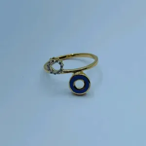 Exquisite 22K Gold Contemporary <b>Statement</b> <b>Ring</b> for Women Featuring a Blue Enamel Circular Charm - Product Image 1