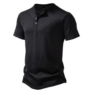 Camiseta Casual de Cuello en V con Botones para Hombre, Estilo Vintage, Manga Corta, Antiarrugas, Tejido de Punto, Diseño Liso - Product Image 5