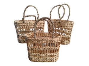 Artisanal Water Hyacinth & Water Lily Woven Durable Print Bag | Eco-Friendly Straw Cylinder Tote for Unisex - Product Image 1