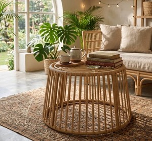 Handwoven Natural Rattan <b>Storage</b> Side <b>Table</b> with Removable Lid Round Wicker <b>End</b> <b>Table</b> for Living Room Bedroom Boho Home Decor - Product Image 6