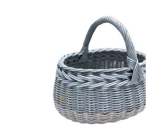 Multicolor Oval Rattan Picnic <b>Basket</b> Pastel Pattern Handcrafted Woven <b>Wicker</b> Fruit Flower <b>Storage</b> Hamper with Fixed High Handle - Product Image 4