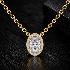 Collar Solitario con Halo de Oro Sólido de 14K/18K y Diamante Cultivado en Laboratorio de Corte Ovalado, DEF VVS, Certificado IGI, Joyería Fina Clásica para Compromiso, ODM - Product Image 1