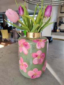 Linea Exports Inc Ceramic Round Vase With <b>Blue</b> Floral Design Glossy Finish Handmade Tabletop Decor - Product Image 5