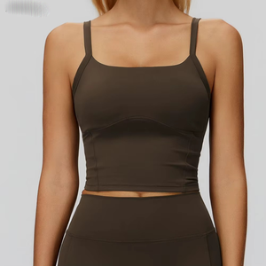 Top Corto sin Costuras para Mujer, Cuello Cuadrado, con Relleno, Transpirable, Elástico en Cuatro Direcciones, para Yoga, sin Mangas, Color Sólido - Product Image 5