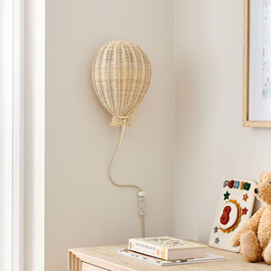 Natural High Quality Handcrafted Rattan Balloon Wall Sconce Lamp <b>Plug</b>-<b>in</b> Night <b>Light</b> Suitable For Nursery & Kids Room - Product Image 4