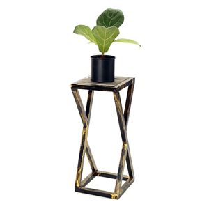 19.5 \ "tavolo da esterno lastra di pietra Grey con supporto per piante nero/oro - Product Image 3