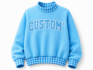 Women's Brown Oversized <b>Mock</b> <b>Neck</b> Gingham Trim Sweatshirt Custom Letter Graphic Long Sleeve Casual Pullover <b>Top</b> - Product Image 5