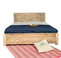 Lit design en bois de manguier King Size, avec meuble de rangement, lit, meubles de salon pour la maison, art indien exotique